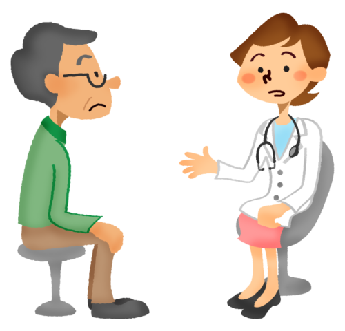 Senior man receiving a medical consultation with female doctor clipart
