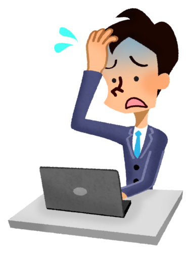 Panicked businessman in front of laptop clipart