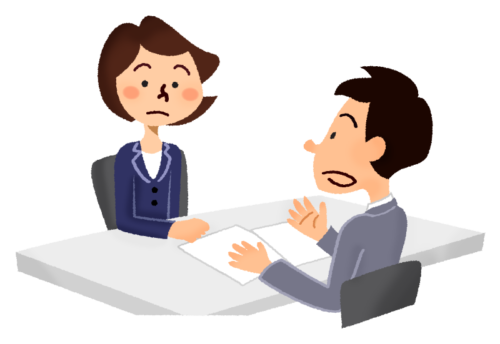 Businessman and businesswoman having a meeting clipart