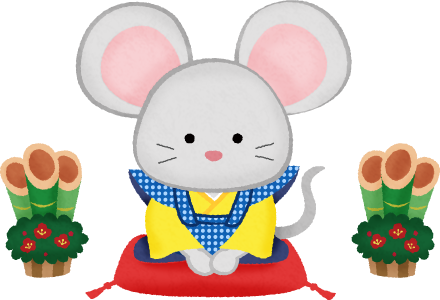 mouse in kimono (Fukusuke doll) and kadomatsu clipart