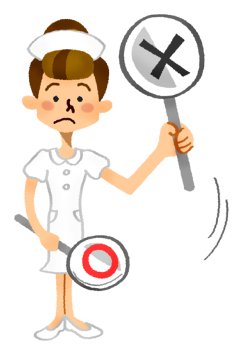 Nurse holding signboard of “Wrong” mark clipart