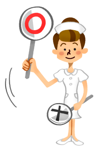 Nurse holding signboard of “Correct” mark clipart
