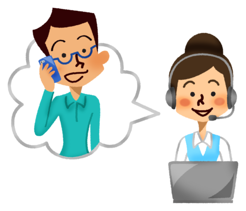 Call center operator talking with man client clipart