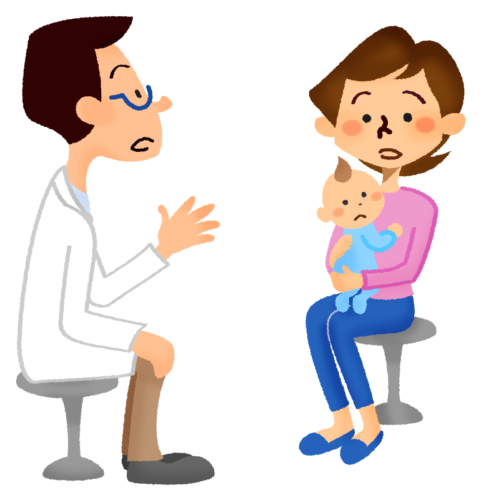Mother and baby receiving a medical consultation in pediatrics clipart