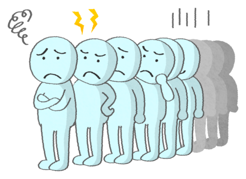 frustrated happy people standing in line clipart