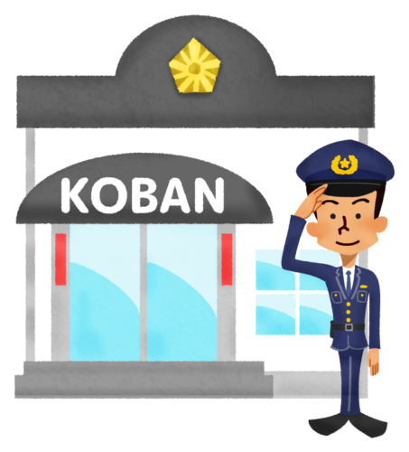 Police officer standing in front of police box clipart