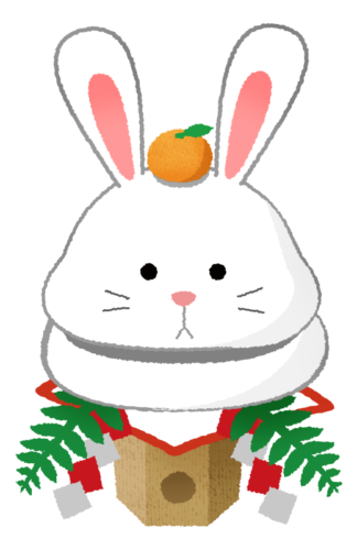 rabbit kagami mochi (New Year’s illustration) clipart