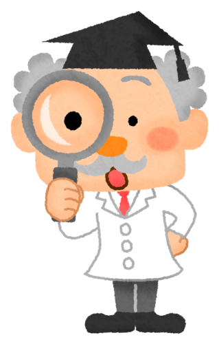 Scientist character with magnifying glass clipart