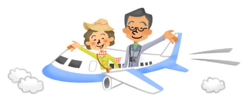 Senior couple traveling by airplane clipart