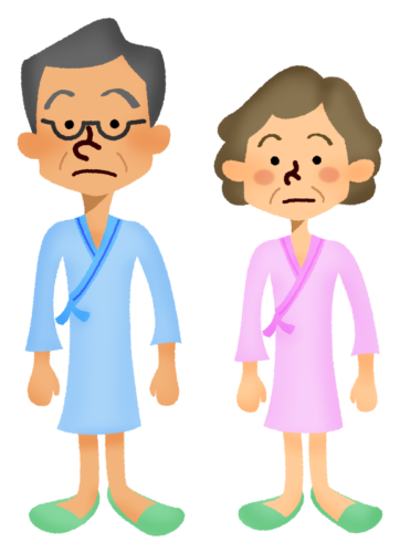 Senior couple wearing hospital gowns clipart
