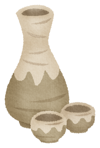 Tokkuri and ochoko (Sake bottle and cups) clipart