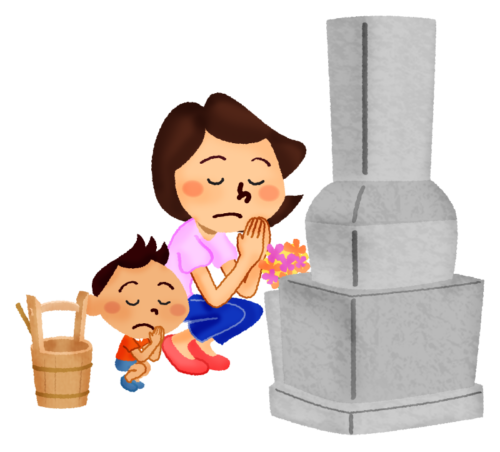 Mother and son visiting grave clipart