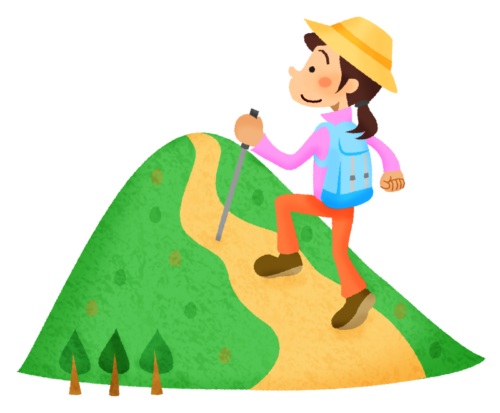 Woman hiking in mountain clipart