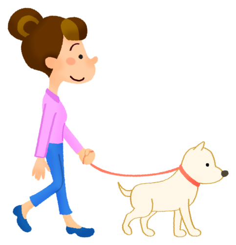 Woman taking dog for a walk clipart