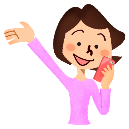 Happy woman looking at cell phone clipart