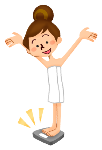 Happy woman on weight scale clipart