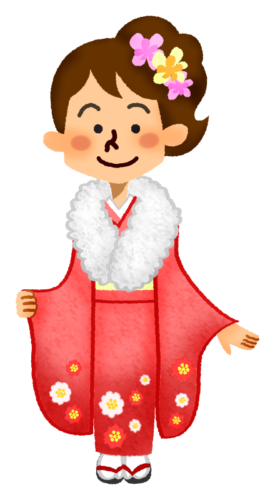 Woman in kimono for coming-of-age ceremony clipart