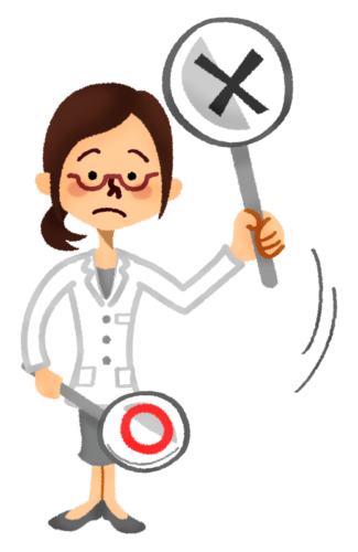 Woman in medical lab coat holding signboard of “Wrong” mark clipart