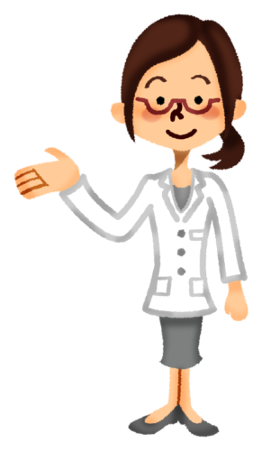 Woman in medical lab coat showing the way clipart