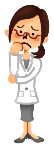 Worried woman in medical lab coat clipart