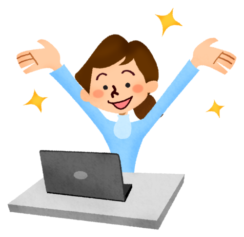 Happy woman in front of laptop clipart