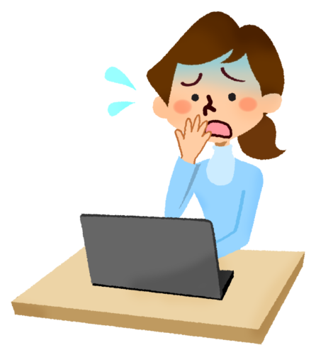 Panicked woman in front of laptop clipart