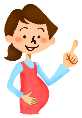 Pregnant woman pointing upward clipart