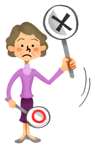 Senior woman holding signboard of “Wrong” mark clipart