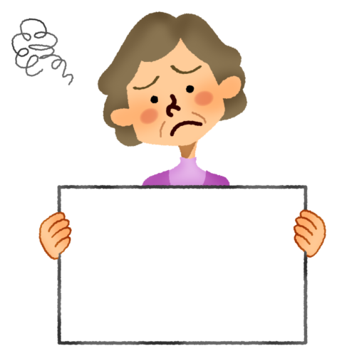 Worried senior woman holding signboard clipart