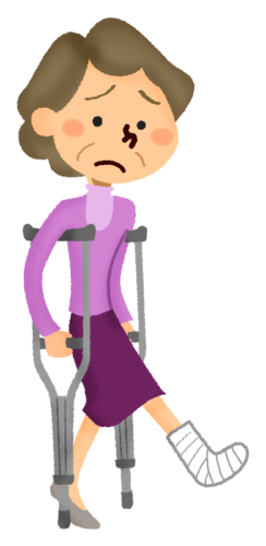 Senior woman with crutches clipart