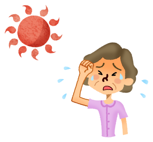 Senior woman sweating on a hot day clipart