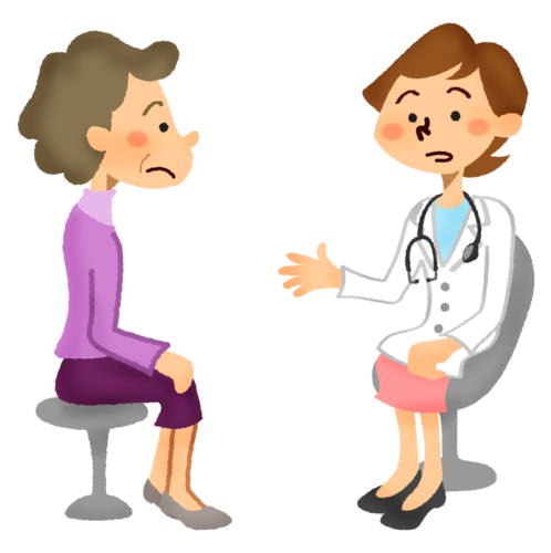 Senior woman receiving a medical consultation with female doctor clipart