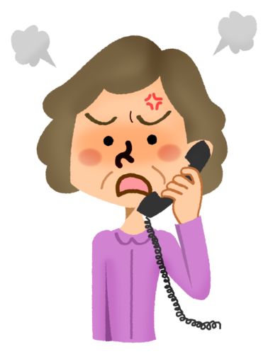 Angry senior woman talking on the phone clipart