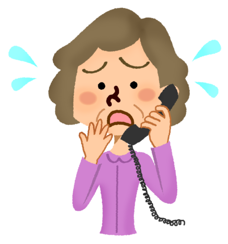 Panicked senior woman talking on the phone clipart