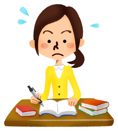 Smiling woman studying hard clipart