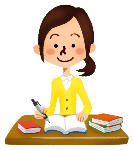 Smiling woman studying clipart