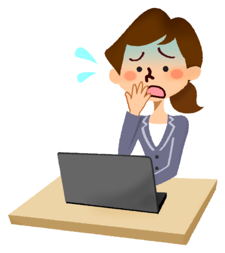 Panicked businesswoman in front of laptop clipart