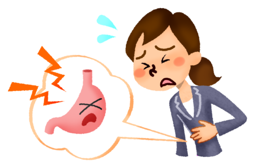 Businesswoman with stomach pain clipart