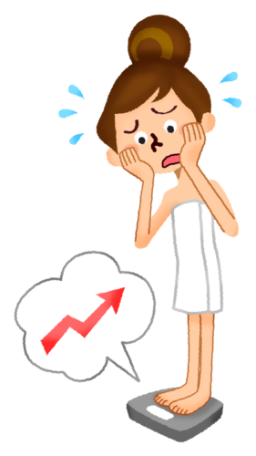 Upset woman on weight scale clipart