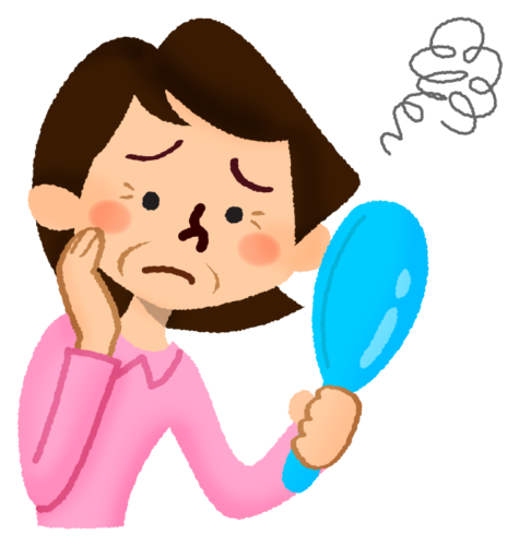 Woman worried about wrinkles clipart