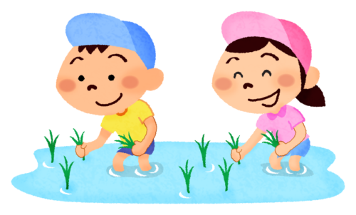 Niños plantando arroz clipart