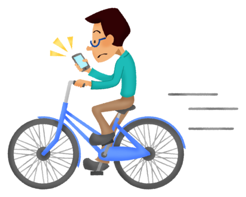 Hombre mirando el teléfono celular mientras conduce una bicicleta clipart