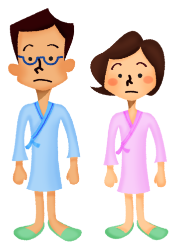 Hombre y mujer vestidos con batas de hospital clipart