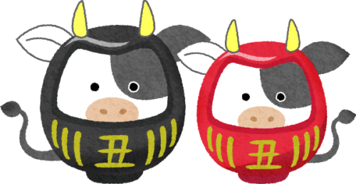 Pareja de toro y vaca daruma (Ilustración de Año Nuevo) clipart