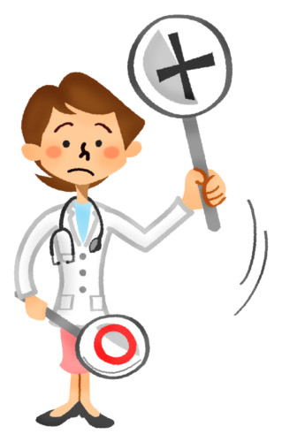 Doctora sosteniendo letrero de signo «Incorrecto» clipart