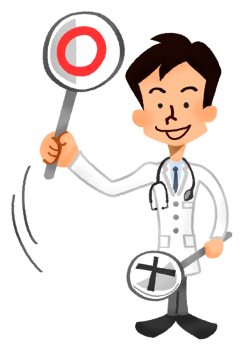 Doctor sosteniendo letrero de signo «Correcto» clipart