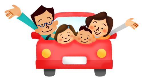 Familia paseando en coche (de frente) clipart