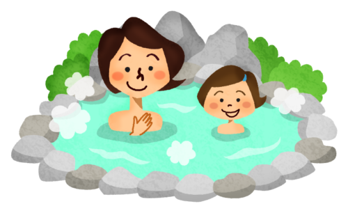 Madre e hija en aguas termales clipart