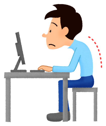 Hombre con una mala postura frente a la computadora clipart