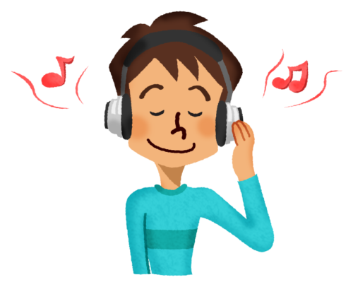 Hombre escuchando música con audífonos/auriculares. clipart